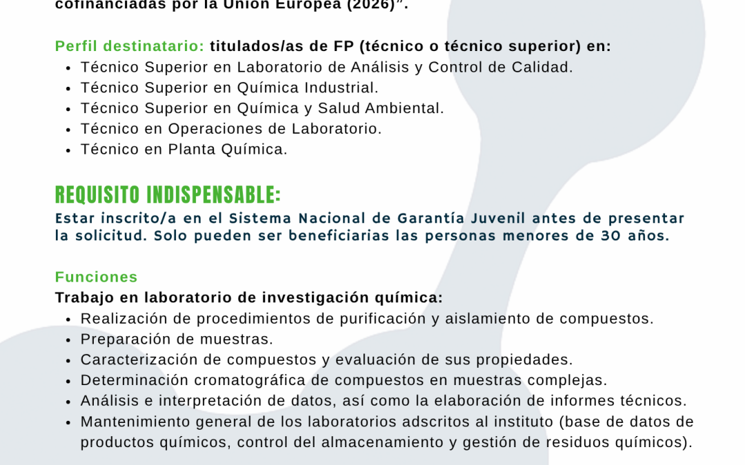 Da el salto a la investigación: contrato en IU CINQUIMA para jóvenes técnicos titulados de FP